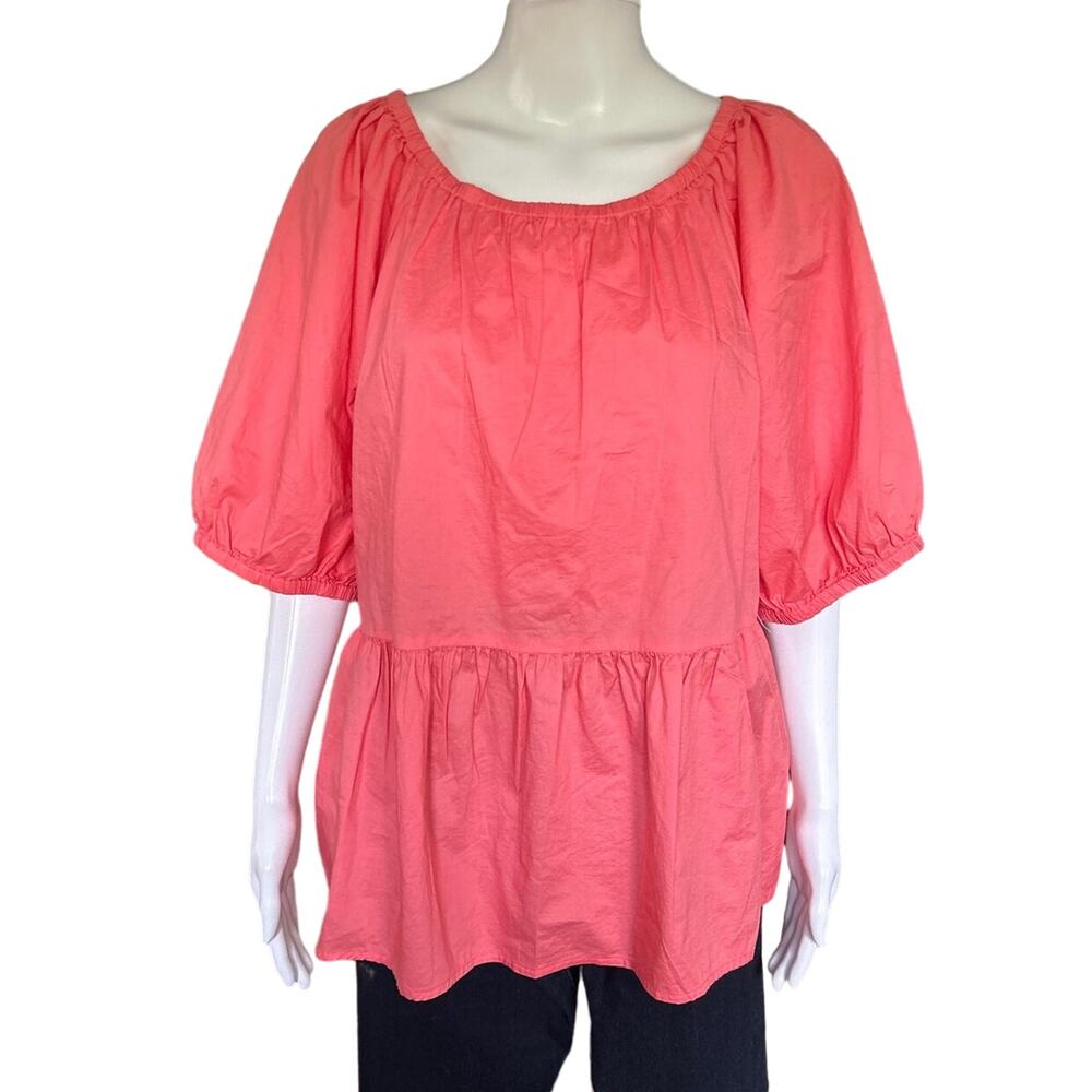 Old Navy Womans Coral Pink Puff Sleeve Cutout Back Swing Blouse XS